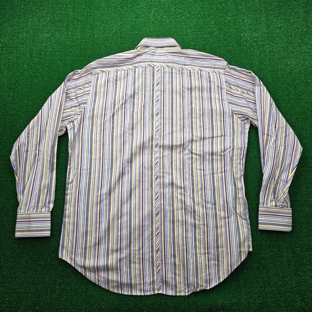 Thomas Dean Dress Shirt Mens XL Striped Button Up Long-Staple 2-Ply Cotton - Picture 6 of 6